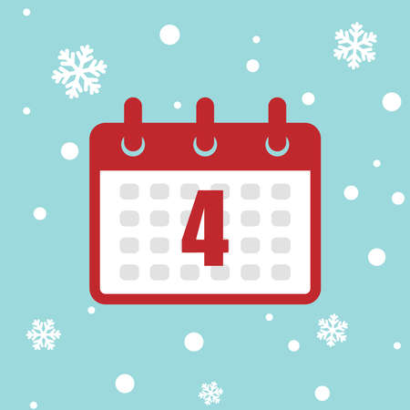 Calendar icon 4 of december isolated on snow background. Vector Christmas advent calendar. Winter holidays poster with date. Cute day decoration. Flat icon calendar.のイラスト素材