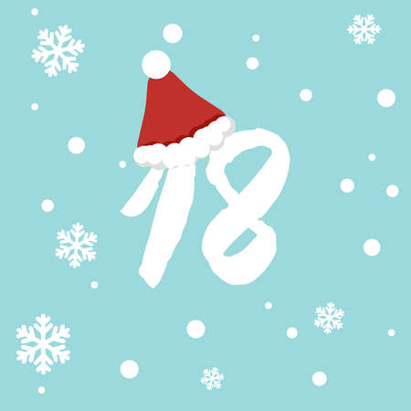 Vector Christmas advent calendar. Winter holidays poster with date 18 december. Cute day decoration. Snowflake background.のイラスト素材