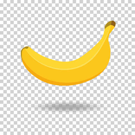 Vector banana isolated on transparent background with shadow. Tropical fruits, banana snack or vegetarian nutrition. Vegan food vector icons in a trendy cartoon style. Healthy food concept.のイラスト素材