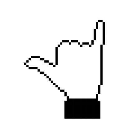 Flat pixelated hand gesture. Pixel symbol. Non-verbal or manual communication, emotional expressions, body language. Vector illustration. Isolatedのイラスト素材