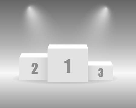 White winners pedestal with illumination. 3d podium for the winners of the 1st, 2nd, and 3rd competition. Vector illustration.のイラスト素材
