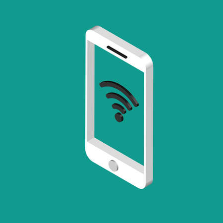 Isometric design of smartphone with wi fi signal. Vector phone blank screen template. Isolated. Wi-Fi concept.のイラスト素材