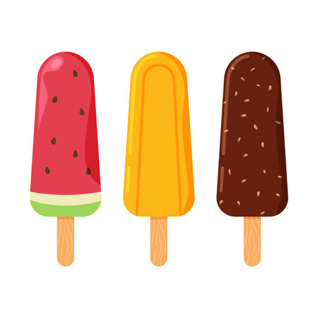 Ice cream set with different fillings in trendy cartoon style. Ice lolly collection. Vector illustration isolated on white background for web design or print.のイラスト素材
