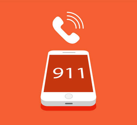 Emergency call button 911.3d smartphone with calling on a screen.のイラスト素材