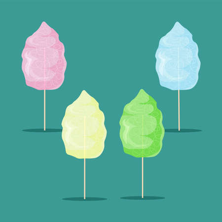 Pink, blue, green and yellow cotton candy. Food icon. Vector illustration product for attractions and festivals.のイラスト素材