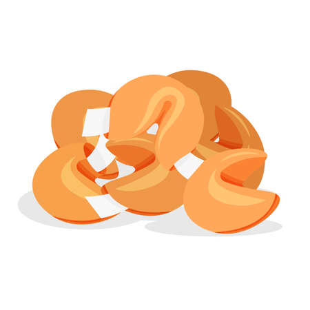 Heap of Chinese fortune cookies in trendy flat style. Vector food illustration isolated on white background.のイラスト素材