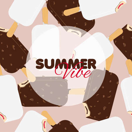 Cartoon ice cream seamless pattern. Summer banner. Flat design of ice lolly. Vector illustration.のイラスト素材