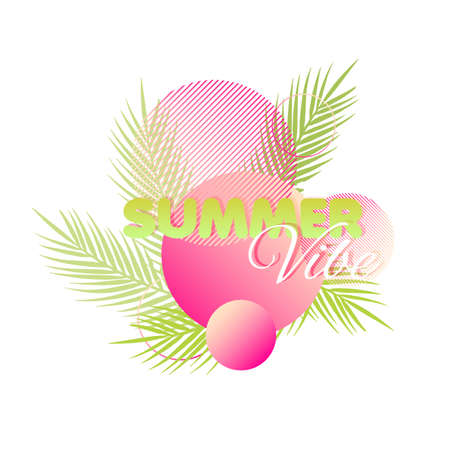 Summer banner with tropical palm leaves and gradient circles. Design for web page. Vector illustration.のイラスト素材
