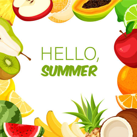 Fruit frame. Summer banner template. Vector illustration.のイラスト素材
