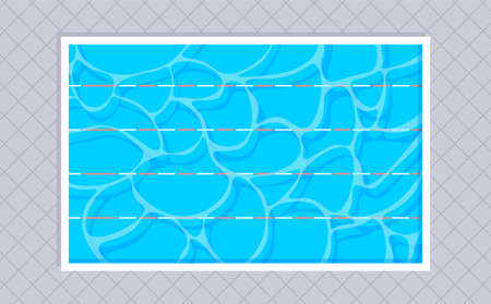 Rectangular swimming pool with with lanes and square tiles. Top view. Vector illustration in trendy flat style.のイラスト素材