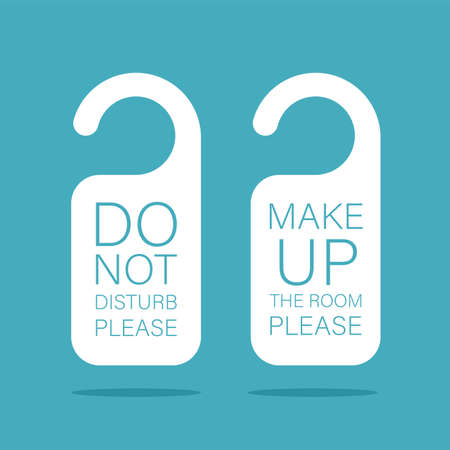 Door knob warning hangers set. Do not disturb and make up the room. Door signs template. Vector illustration isolated.のイラスト素材