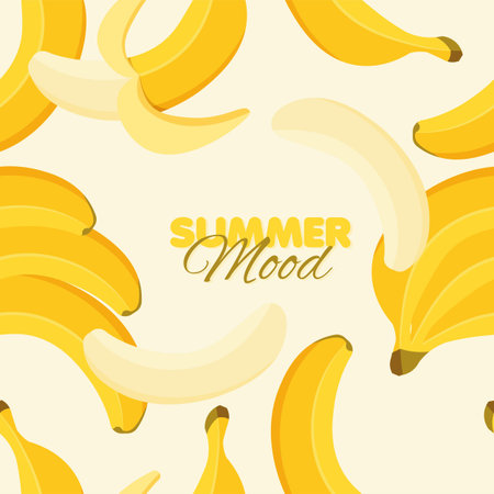 Banana seamless pattern. Summer banner concept. Yellow background. Vector illustration.のイラスト素材