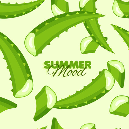 Aloe leaves seamless pattern. Summer banner with floral background. Herbal botanical design. Vector illustration.のイラスト素材
