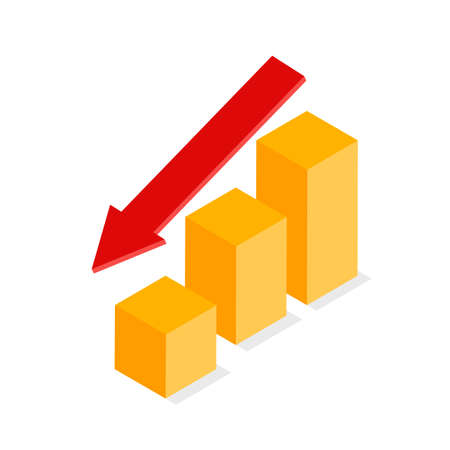 Down arrow stocks graph. World financial crisis. Price drop. Bankruptcy. Concept of collapse of the economy. Vector illustration isolated on white background.のイラスト素材