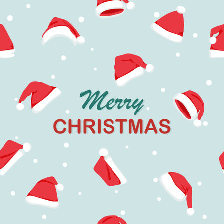 Santa hat seamless pattern. New year and Christmas template banner. Snow backgroundのイラスト素材