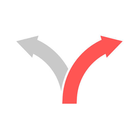 Two arrows pointing in different directions. Choice of path. Arrow icon. Vector illustration isolated on white background.のイラスト素材