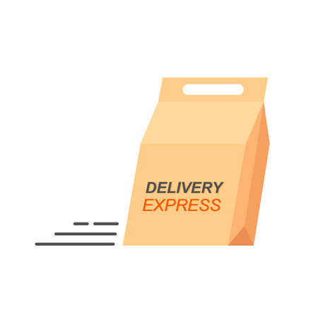 Fast delivery concept. craft paper package.   Infographic flat design for apps and websites. Vector illustration isolated on white background.のイラスト素材