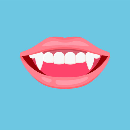 Vampire teeth for Halloween. Vector illustration isolated on blue background.