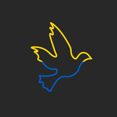 Ukrainian flag colors bird. no war banner. Pray for Ukraine. Save Ukraine from russia. Vector illustration isolated on black background.のイラスト素材