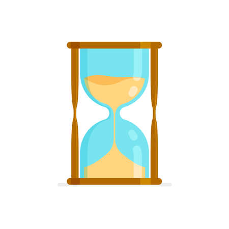 cartoon hourglass icon. Old sandglass with sand inside to measure time. Vector illustration isolated on white backgroundのイラスト素材