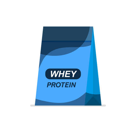whey protein package. Energy or nutritional food in trendy flat style. Sport and fitness supplement template. vector illustration.のイラスト素材