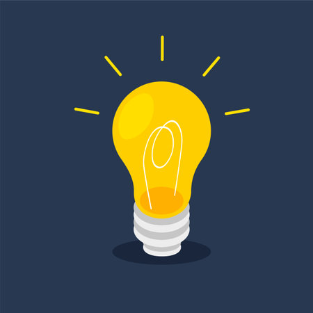 Light bulb icon with rays shine. Idea and creative thinking concept. Vector illustration isolated on dark background.のイラスト素材