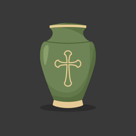 Flat design of urn for ashes. Cremation and funeral urn with dust. Burial and dead man. isolated. vector illustration.のイラスト素材
