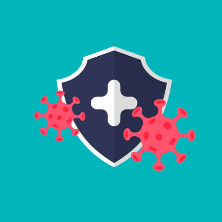 Virus or bacteria protection. Covid stop. Vector illustration isolated on blue background.のイラスト素材