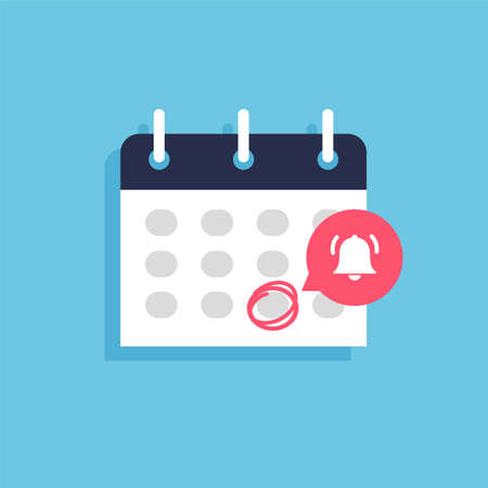 Calendar deadline or event reminder notification. Highlighted date on it. Event or selected important day. Vector illustration isolated on blue background.のイラスト素材