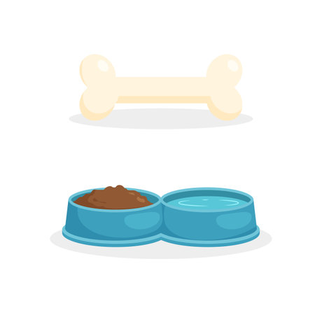 pet food. Dog food and drink bowl and bone. Vector illustration in a flat trendy style.のイラスト素材