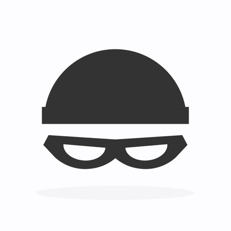 Thief with cap black icon. criminal logo. Vector illustration in a flat trendy style. Vector illustration isolated on white background.のイラスト素材