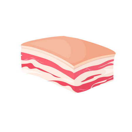 Vector lard isolated on white background. Bacon fillet, pork belly. fresh meat.のイラスト素材