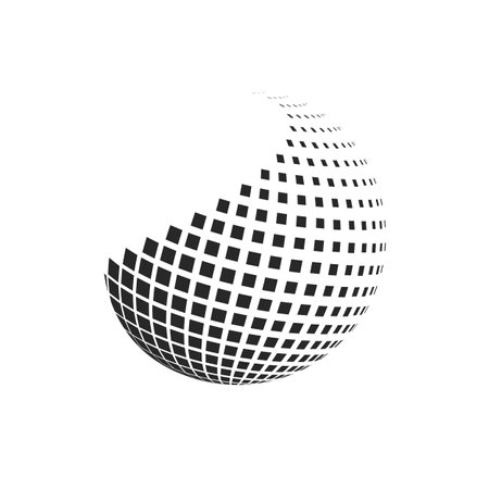 Halftone 3D globe. Abstract dotted circle. Round halftones geometric dots gradient. texture template. Vector illustration isolated.のイラスト素材