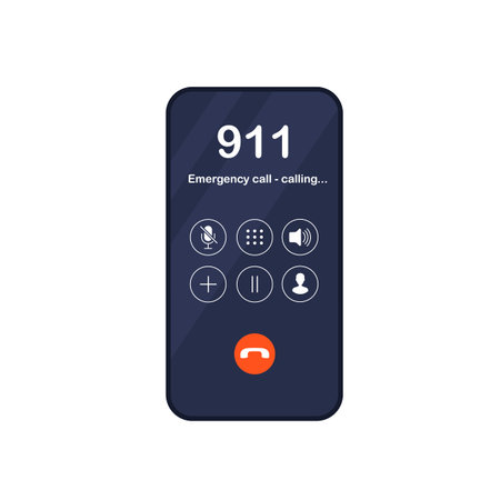 Smartphone with emergency call, 911. Vector illustration in a trendy flat style isolated on white background.のイラスト素材