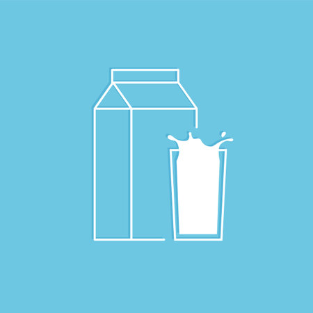 Outline paper packaging with glass of milk. White logo template. line drawing. Healthy natural food. Vector illustration isolated.のイラスト素材