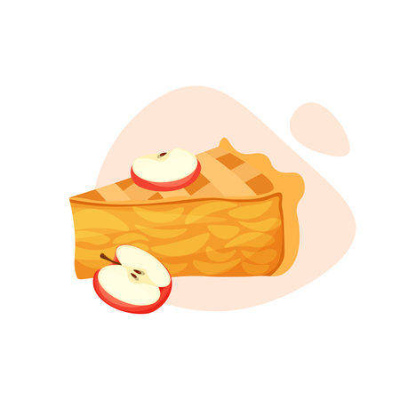 Traditional piece of apple pie. Sweet american cake with apples. Ð¡harlotte vector illustration in trendy flat style isolated.のイラスト素材