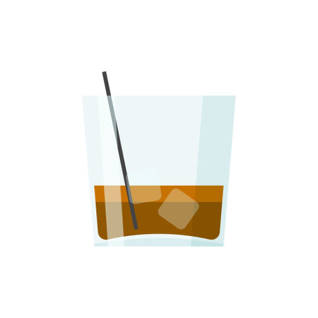 Glass of scotch whiskey and ice. Pub drink. Vector Illustration in trendy flat style isolated on white background.のイラスト素材