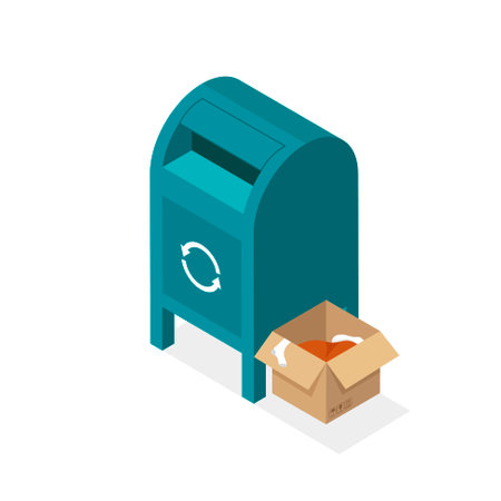Textile recycling bin. Recycle and sustainable. Recycle symbol. Sort your clothes. Vector isometric illustration isolated on white background.のイラスト素材