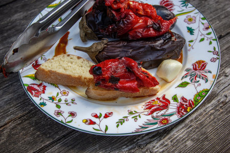 bruschetta with vegetables seared over an open fire
