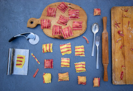 homemade striped white and pink beetroot ravioliの写真素材