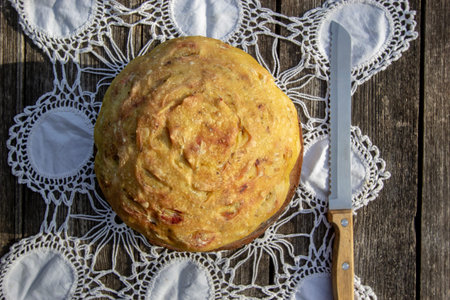 homemade bread with beets on a lace napkin