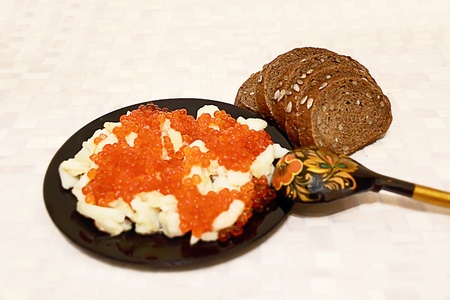 Still life with Russian national food caviar and potatoesの写真素材