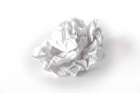 Image of crumpled paper ball on white backgroundの写真素材