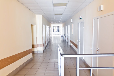 Photo of hospital corridor interior without sicksのeditorial素材
