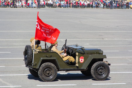Samara, Russia - May 9: Russian military transport at the parade on annual Victory Day, May, 9, 2014 in Samara, Russia.のeditorial素材