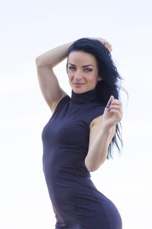Photo of European woman with black hairの写真素材