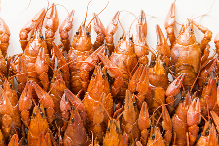 Photo of background with red boiled crawfishesの写真素材