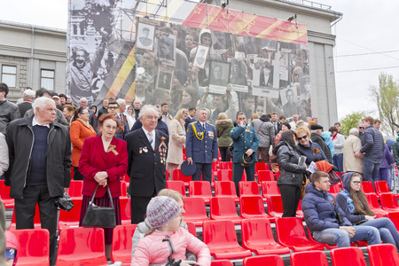 Samara, Russia - May 9, 2015: Russian veteran on celebration at the parade on annual Victory Dayのeditorial素材