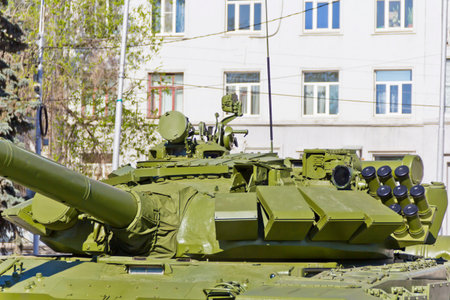 Manhole of military machine at the exhibition under open sky