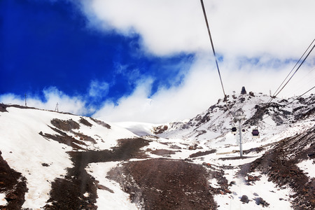Winter landscape with funicular in white Caucasus mountainsの写真素材